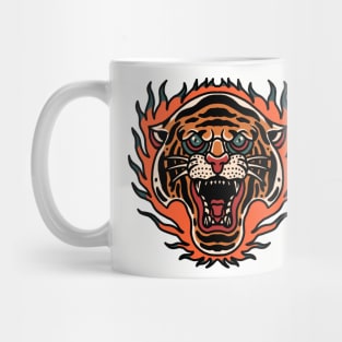 burning tiger tattoo oldschool Mug